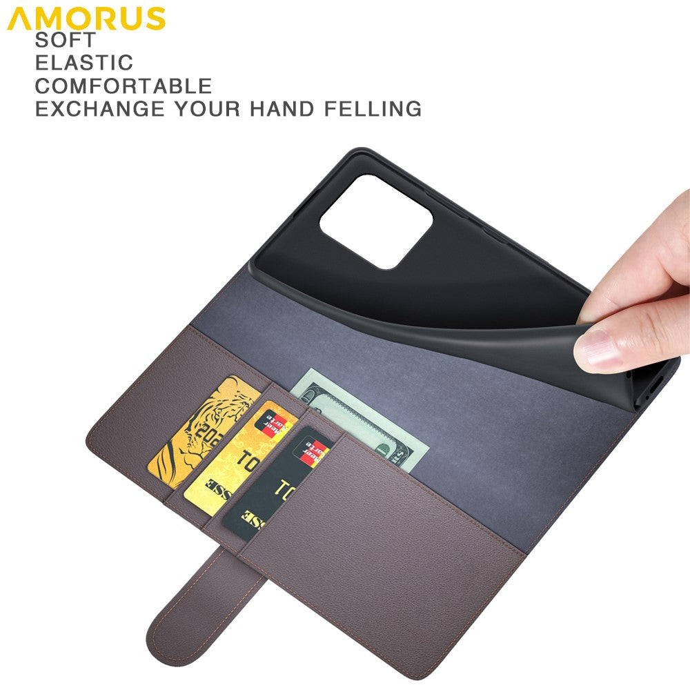 AMORUS For Motorola Moto Edge 50 Ultra 5G  /  Moto X50 Ultra 5G Stand Cases Calf Texture Genuine Split Leather Wallet Phone Cover