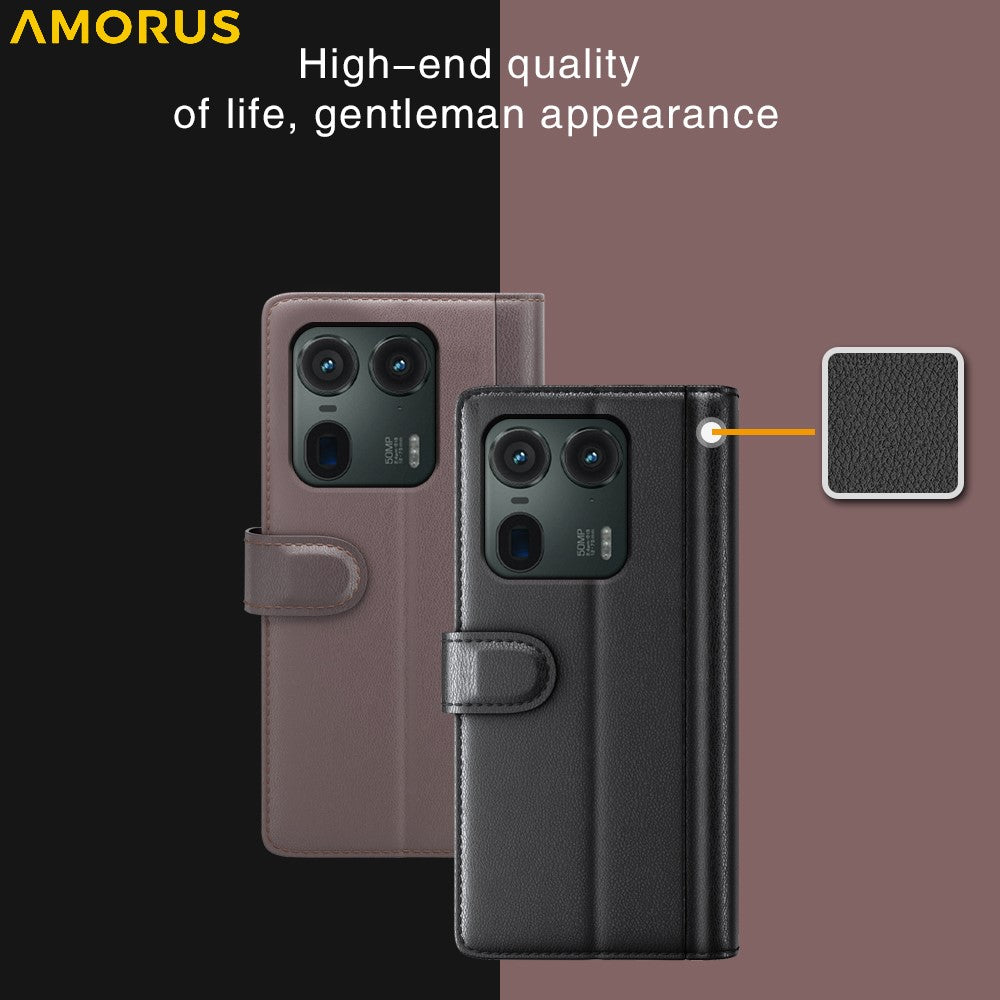 AMORUS For Motorola Moto Edge 50 Ultra 5G  /  Moto X50 Ultra 5G Stand Cases Calf Texture Genuine Split Leather Wallet Phone Cover