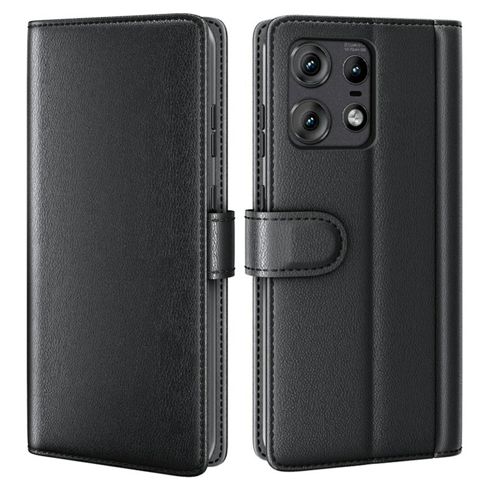 AMORUS For Motorola Edge 50 Pro 5G Stand Cases Calf Texture Genuine Split Leather Wallet Phone Cover