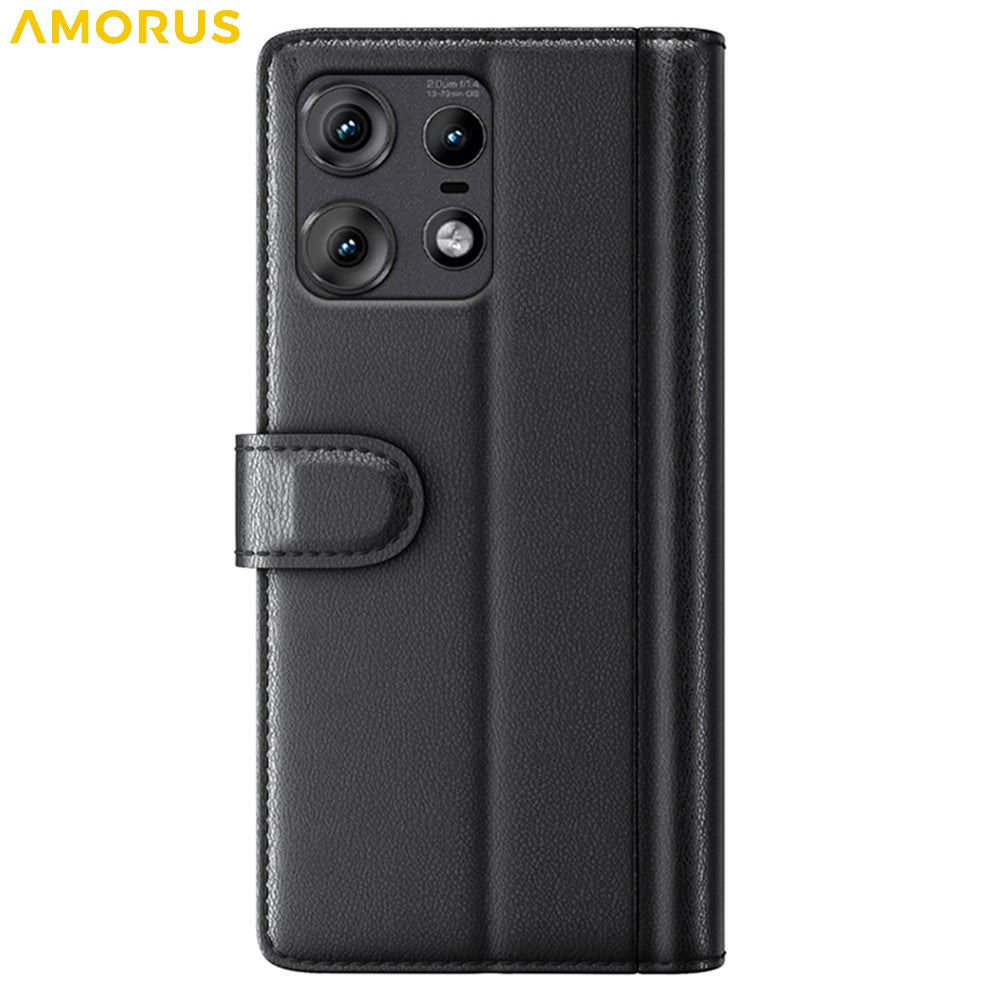 AMORUS For Motorola Edge 50 Pro 5G Stand Cases Calf Texture Genuine Split Leather Wallet Phone Cover