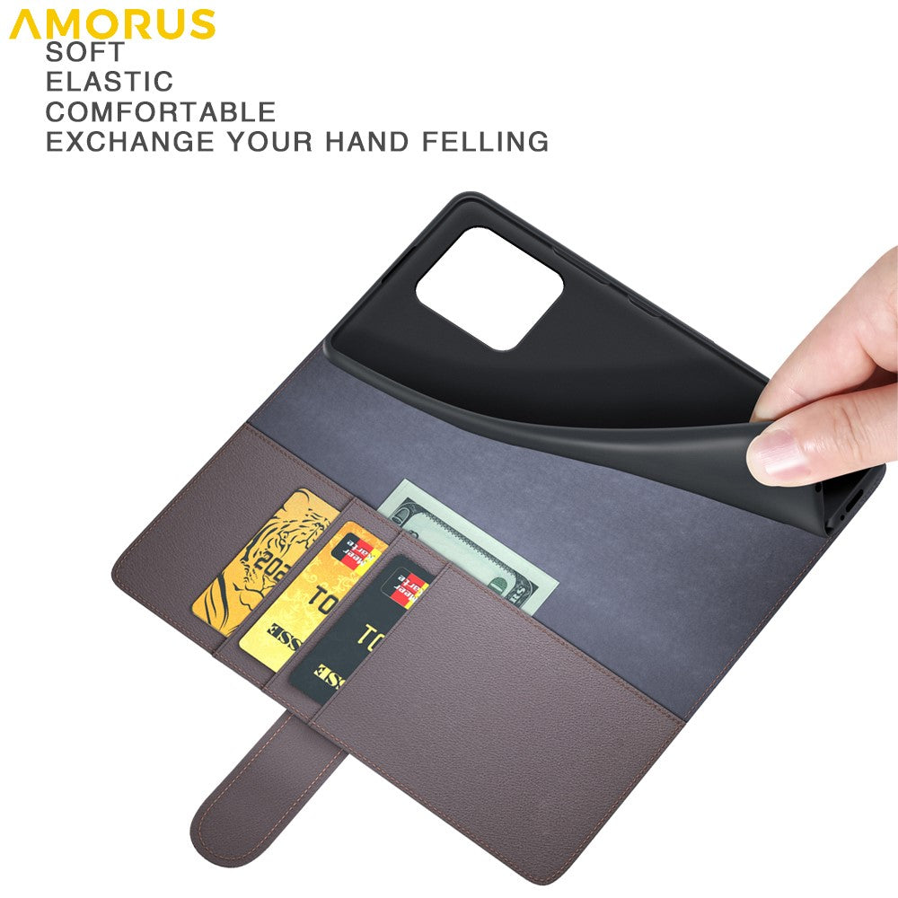 AMORUS For Motorola Edge 50 Pro 5G Stand Cases Calf Texture Genuine Split Leather Wallet Phone Cover