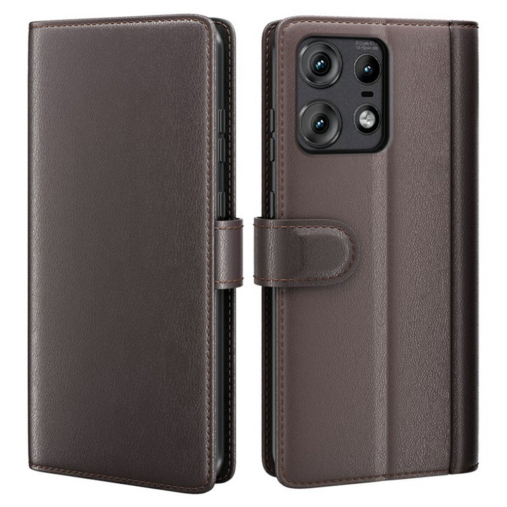 AMORUS For Motorola Edge 50 Pro 5G Stand Cases Calf Texture Genuine Split Leather Wallet Phone Cover