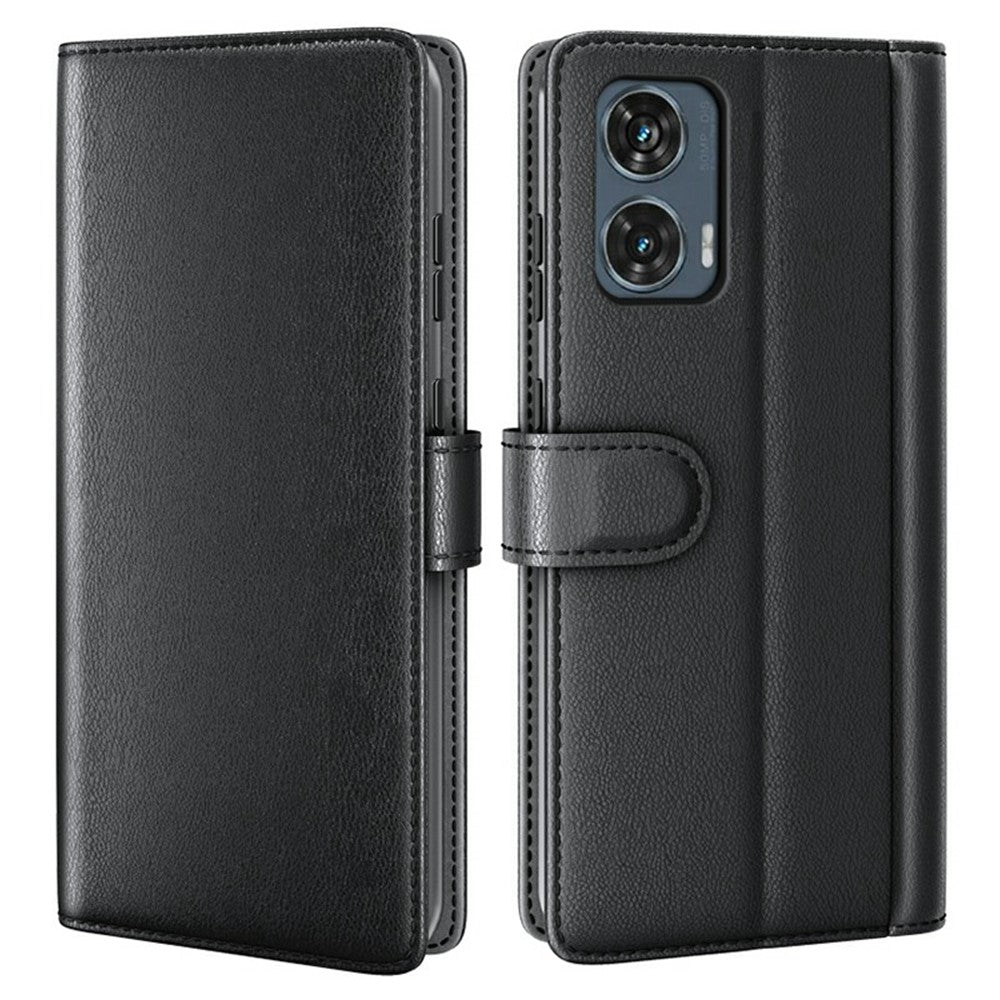 AMORUS For Motorola Edge 50 Fusion Stand Cases Calf Texture Genuine Split Leather Wallet Phone Cover