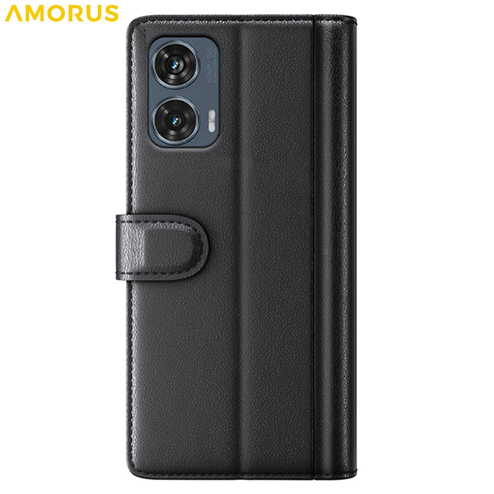 AMORUS For Motorola Edge 50 Fusion Stand Cases Calf Texture Genuine Split Leather Wallet Phone Cover