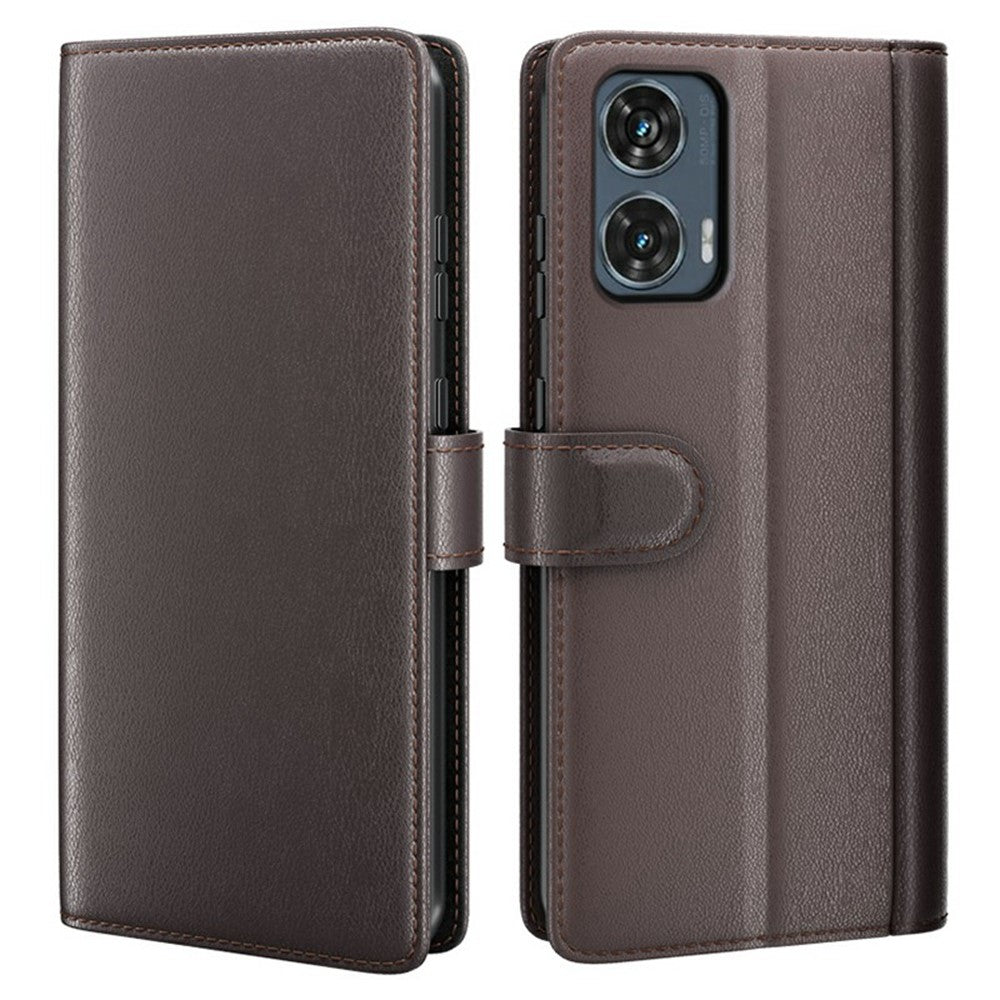 AMORUS For Motorola Edge 50 Fusion Stand Cases Calf Texture Genuine Split Leather Wallet Phone Cover