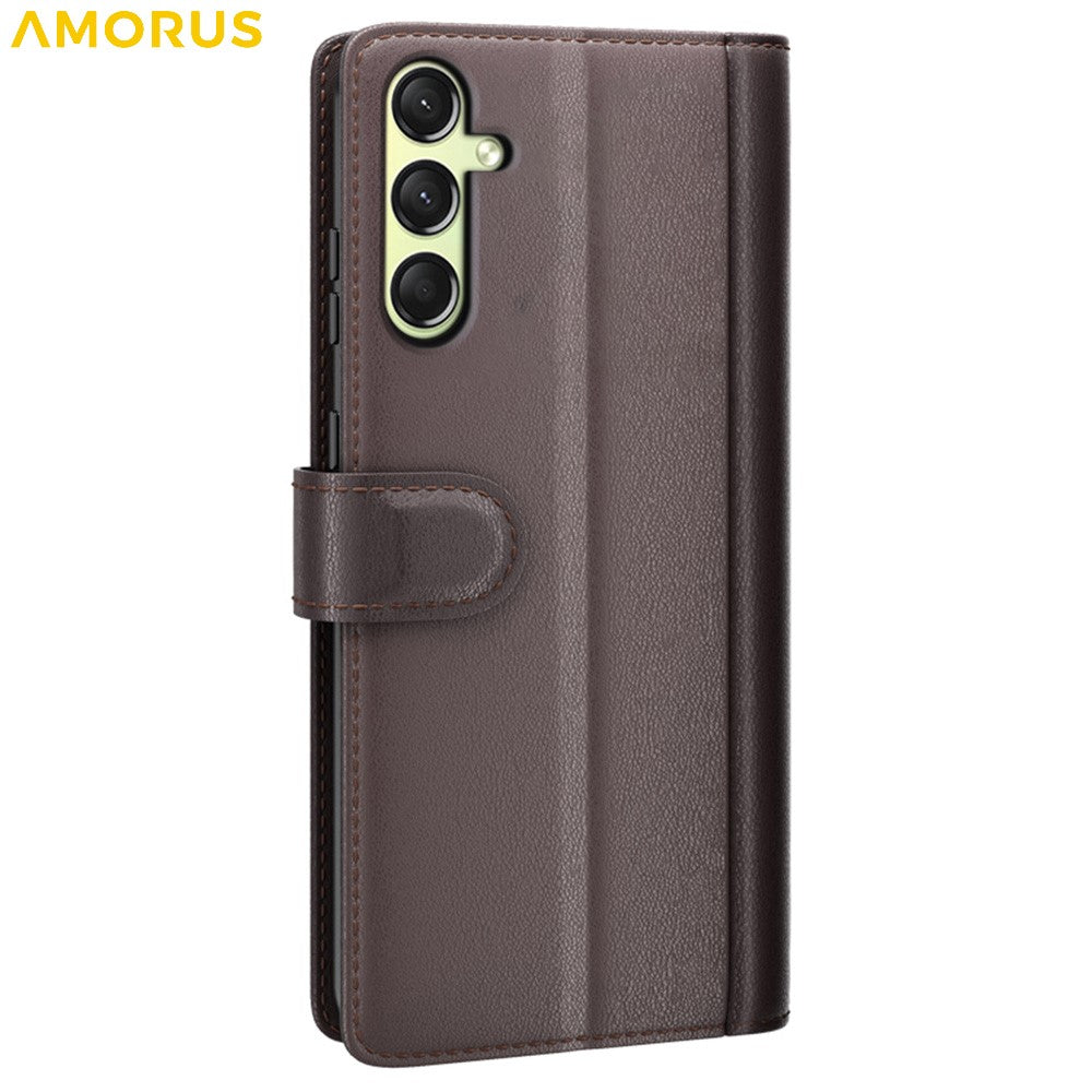 AMORUS For Samsung Galaxy A16 5G / 4G Stand Cases Calf Texture Genuine Split Leather Wallet Phone Cover