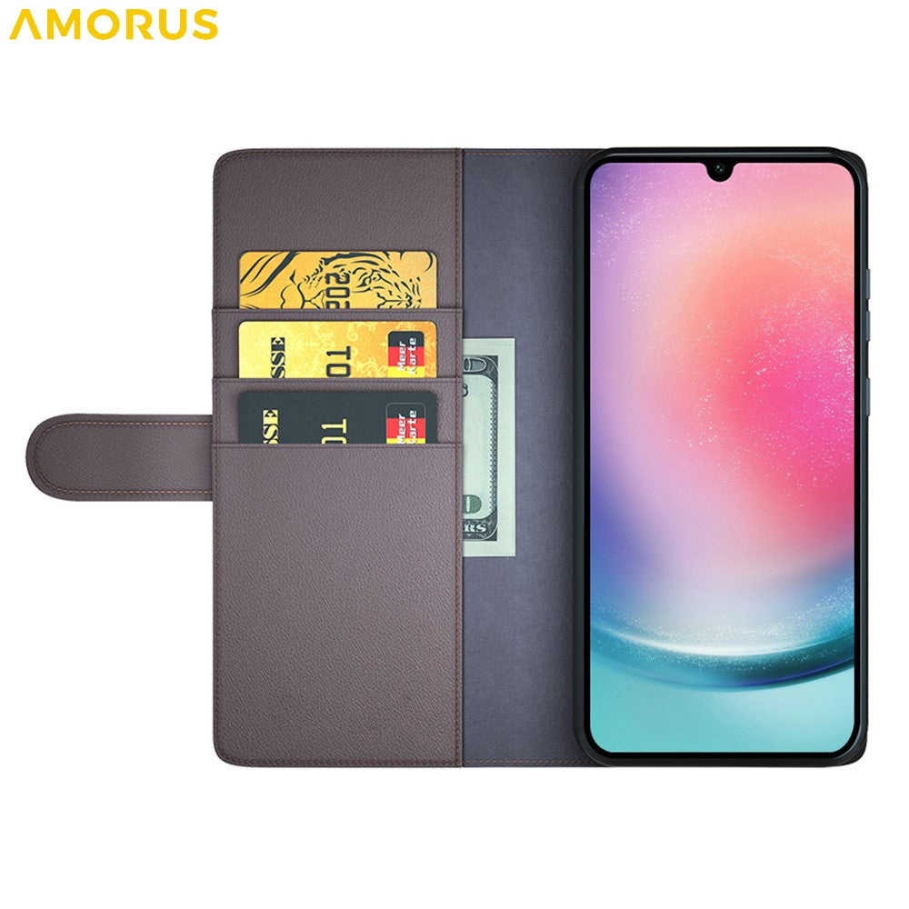 AMORUS For Samsung Galaxy A16 5G / 4G Stand Cases Calf Texture Genuine Split Leather Wallet Phone Cover