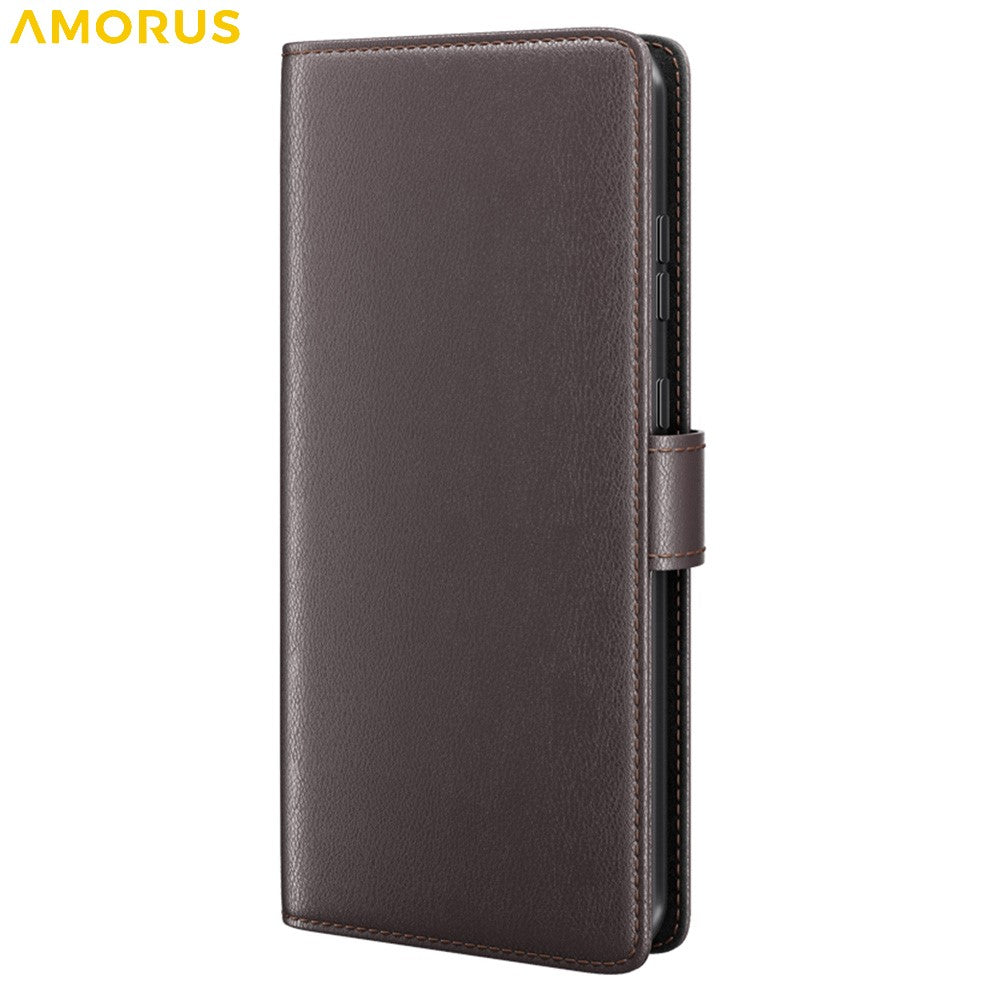 AMORUS For Samsung Galaxy A16 5G / 4G Stand Cases Calf Texture Genuine Split Leather Wallet Phone Cover
