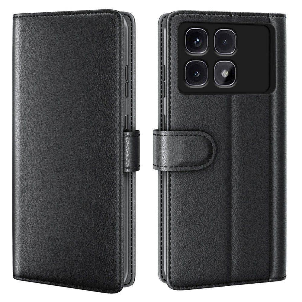 AMORUS For Xiaomi Redmi K70 Ultra Stand Cases Calf Texture Genuine Split Leather Wallet Phone Cover