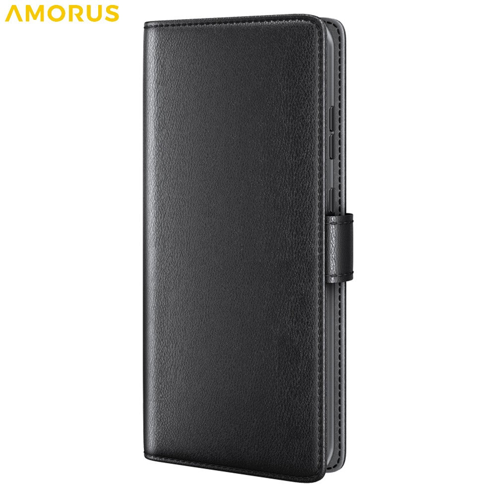 AMORUS For Xiaomi 14T Pro Stand Cases Calf Texture Genuine Split Leather Wallet Phone Cover