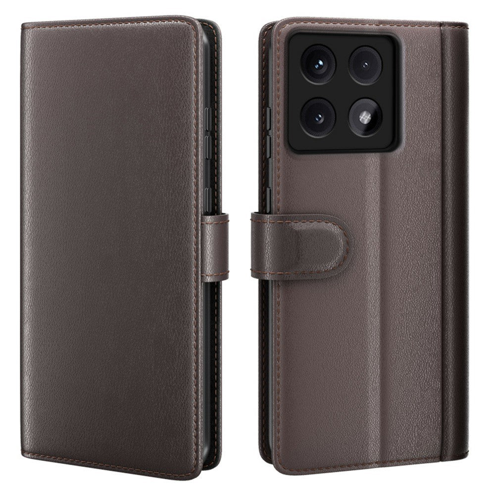 AMORUS For Xiaomi 14T Pro Stand Cases Calf Texture Genuine Split Leather Wallet Phone Cover