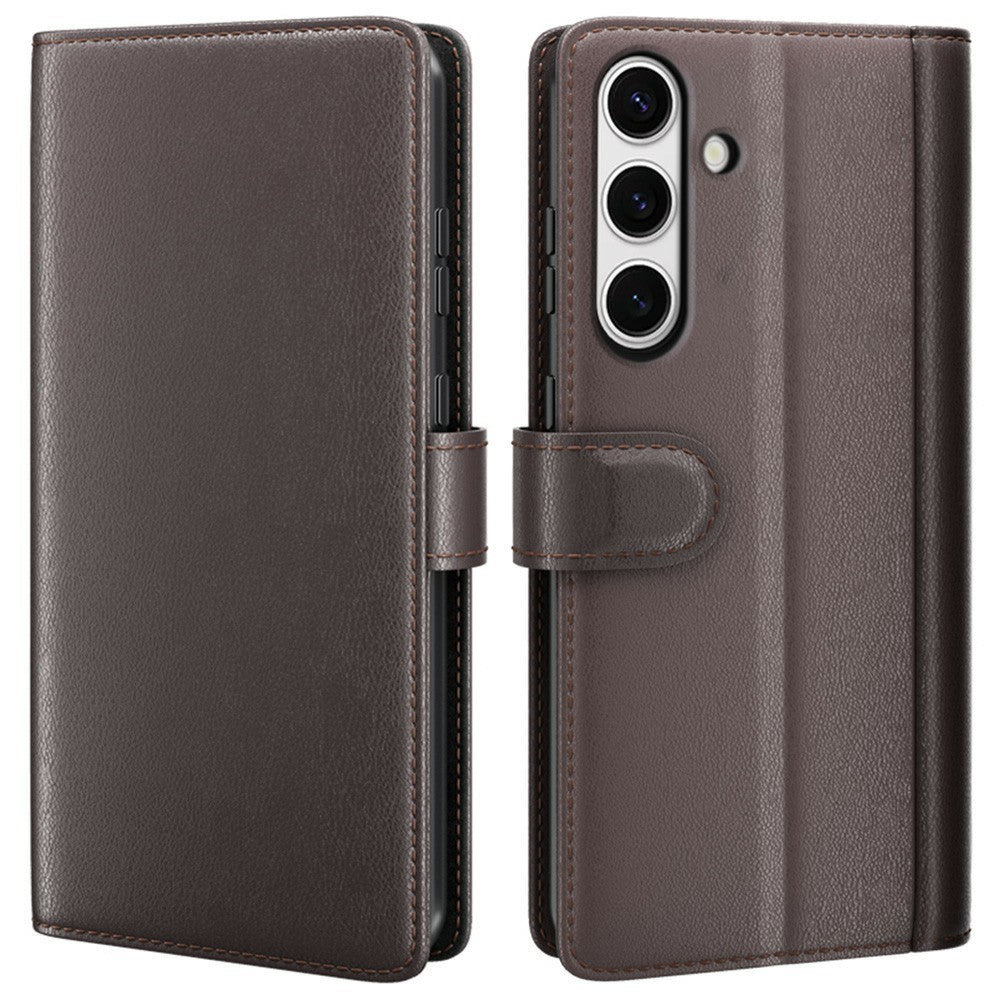 AMORUS For Samsung Galaxy S24 FE Stand Cases Calf Texture Genuine Split Leather Wallet Phone Cover