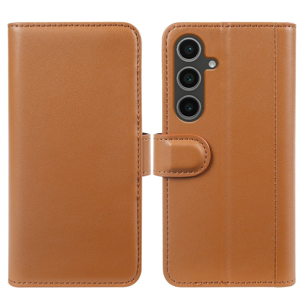 AMORUS For Samsung Galaxy S24 FE Stand Cases Calf Texture Genuine Split Leather Wallet Phone Cover