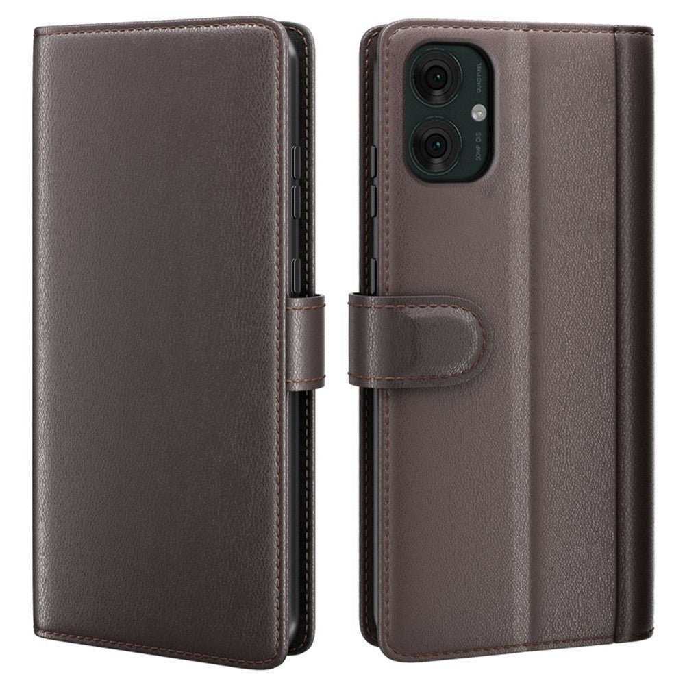 AMORUS For Motorola Moto G55 5G Stand Cases Calf Texture Genuine Split Leather Wallet Phone Cover