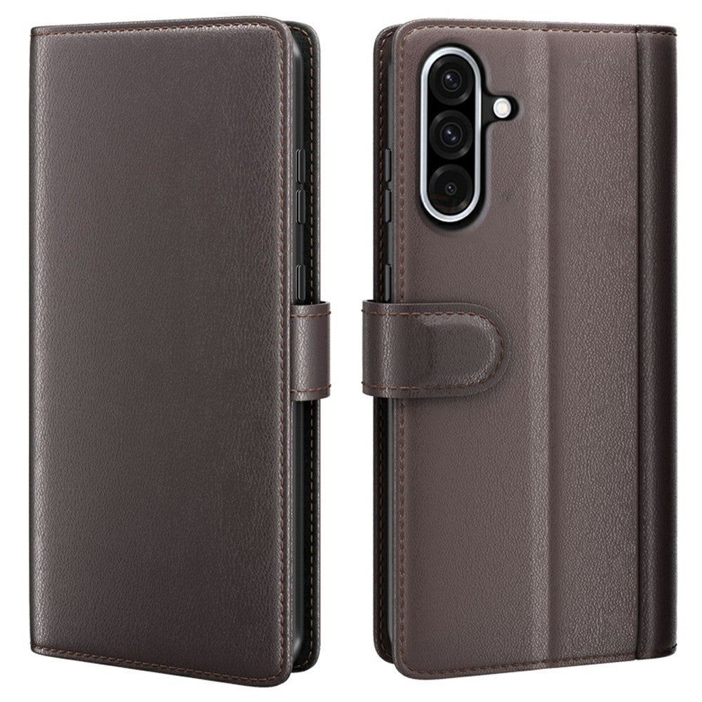 AMORUS For Samsung Galaxy A36 5G / A56 5G Stand Cases Calf Texture Genuine Split Leather Wallet Phone Cover
