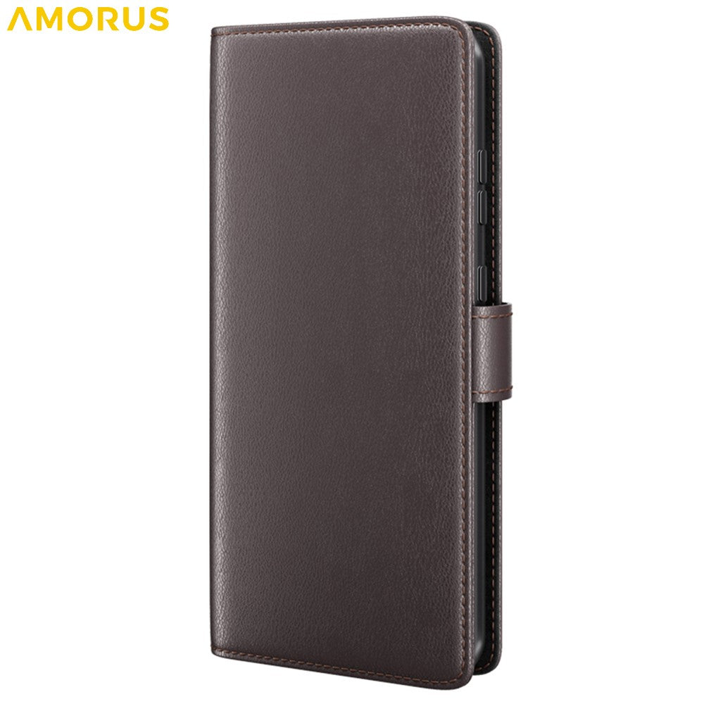 AMORUS For Samsung Galaxy A36 5G / A56 5G Stand Cases Calf Texture Genuine Split Leather Wallet Phone Cover