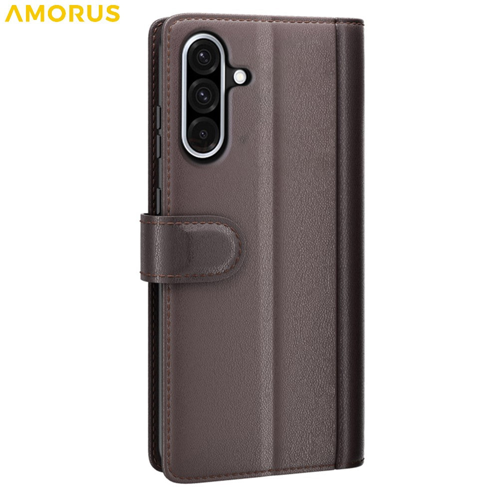 AMORUS For Samsung Galaxy A36 5G / A56 5G Stand Cases Calf Texture Genuine Split Leather Wallet Phone Cover