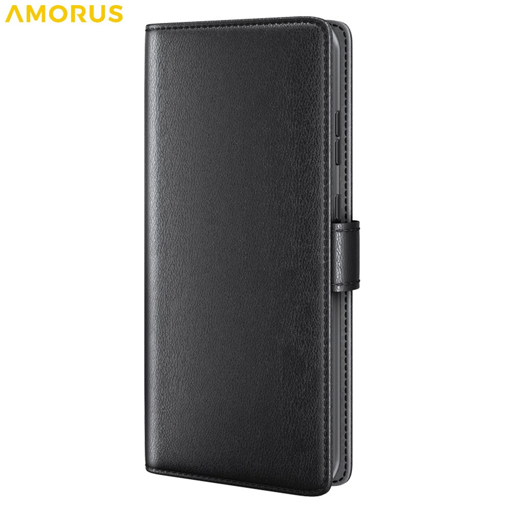 AMORUS For Samsung Galaxy S25 Stand Cases Calf Texture Genuine Split Leather Wallet Phone Cover