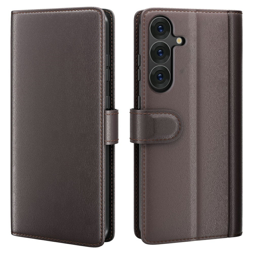 AMORUS For Samsung Galaxy S25 Stand Cases Calf Texture Genuine Split Leather Wallet Phone Cover