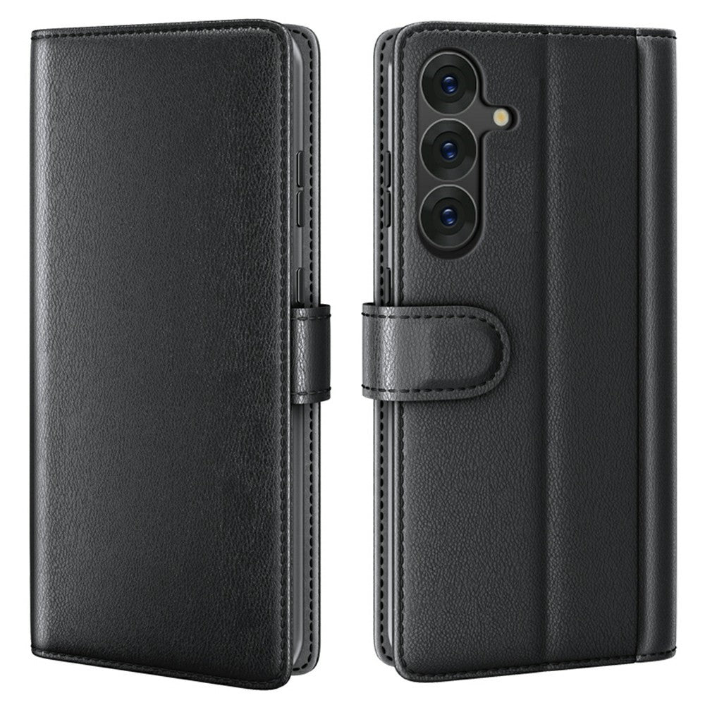 AMORUS For Samsung Galaxy S25+ Stand Cases Calf Texture Genuine Split Leather Wallet Phone Cover