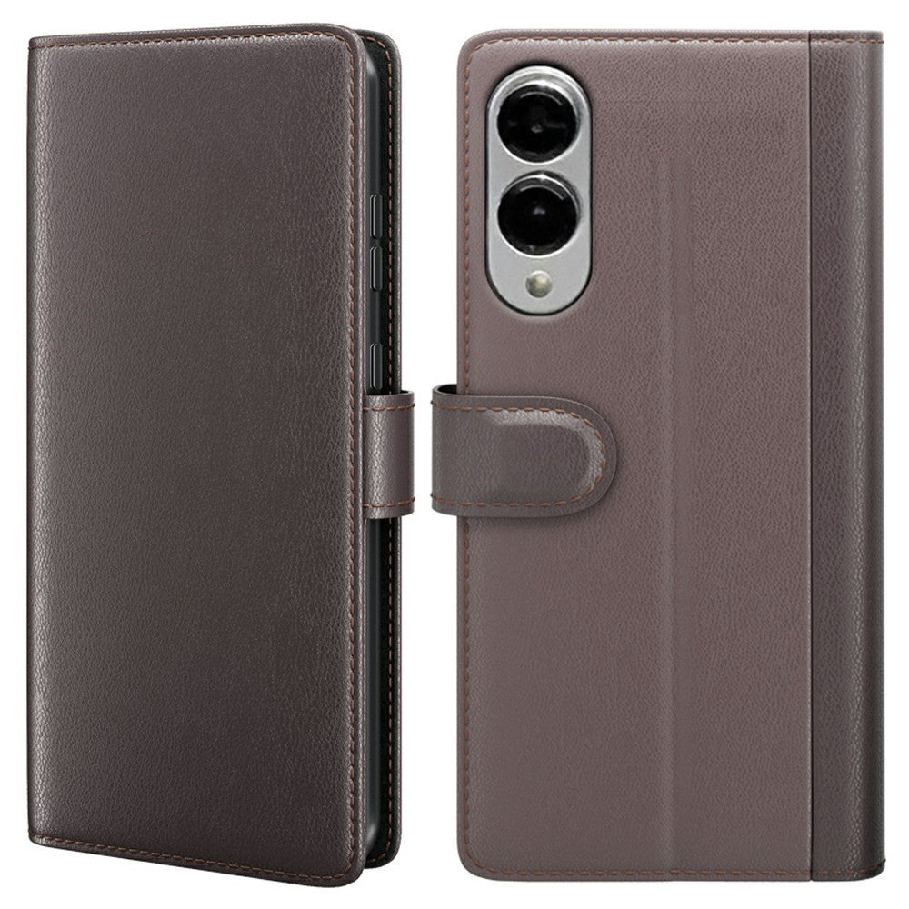 AMORUS For Samsung Galaxy S25 Edge Stand Cases Calf Texture Genuine Split Leather Wallet Phone Cover