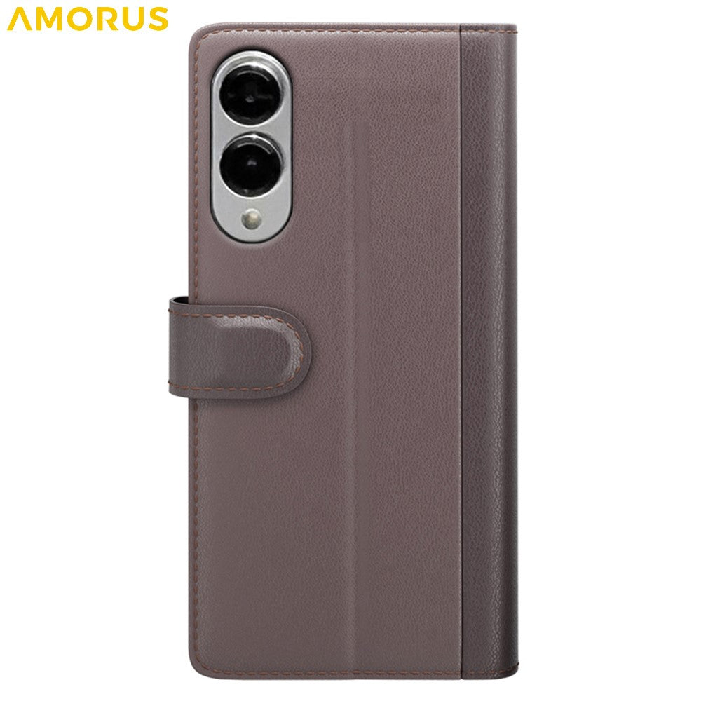 AMORUS For Samsung Galaxy S25 Edge Stand Cases Calf Texture Genuine Split Leather Wallet Phone Cover