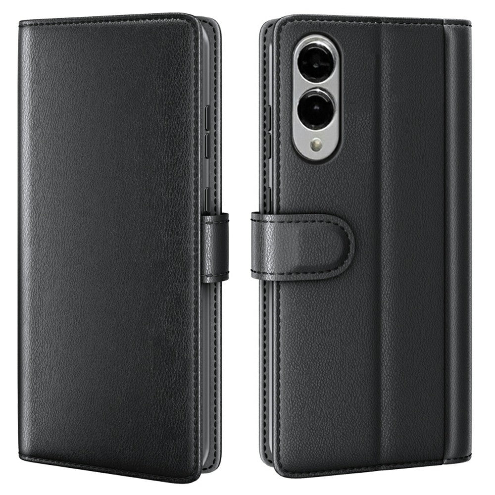 AMORUS For Samsung Galaxy S25 Edge Stand Cases Calf Texture Genuine Split Leather Wallet Phone Cover