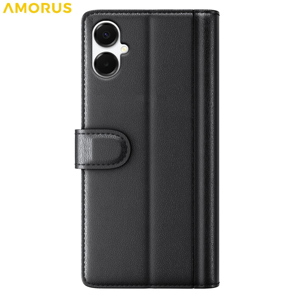 AMORUS For Samsung Galaxy A06 4G / 5G Stand Cases Calf Texture Genuine Split Leather Wallet Phone Cover