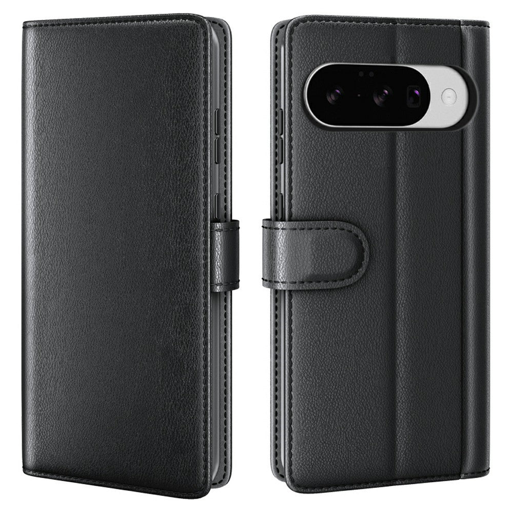 AMORUS For Google Pixel 10 / Pixel 10 Pro Stand Cases Calf Texture Genuine Split Leather Wallet Phone Cover