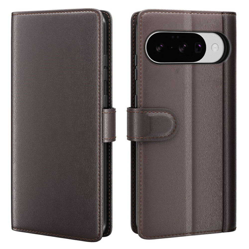 AMORUS For Google Pixel 10 / Pixel 10 Pro Stand Cases Calf Texture Genuine Split Leather Wallet Phone Cover