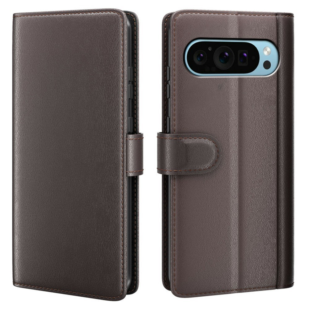 AMORUS For Google Pixel 9 / 9 Pro Stand Cases Calf Texture Genuine Split Leather Wallet Phone Cover