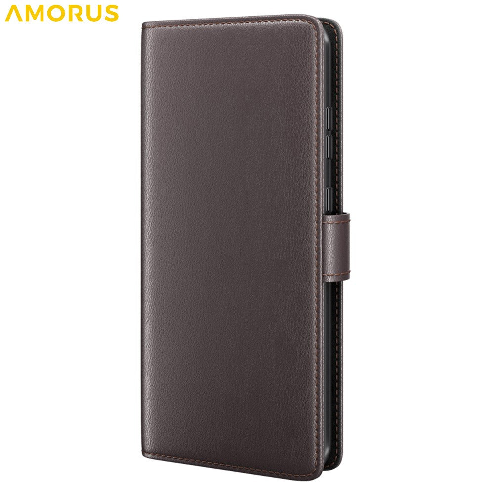 AMORUS For Google Pixel 9 / 9 Pro Stand Cases Calf Texture Genuine Split Leather Wallet Phone Cover