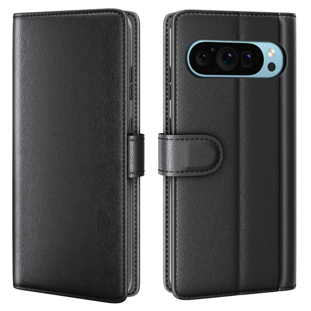 AMORUS For Google Pixel 9 / 9 Pro Stand Cases Calf Texture Genuine Split Leather Wallet Phone Cover