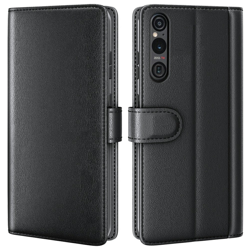 AMORUS For Sony Xperia 1 VI Stand Cases Calf Texture Genuine Split Leather Wallet Phone Cover