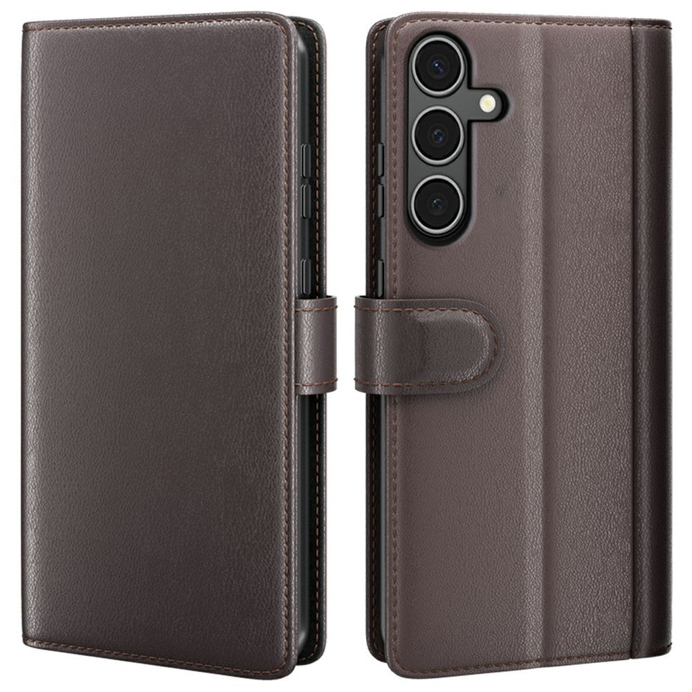 AMORUS For Samsung Galaxy A34 5G Stand Cases Calf Texture Genuine Split Leather Wallet Phone Cover