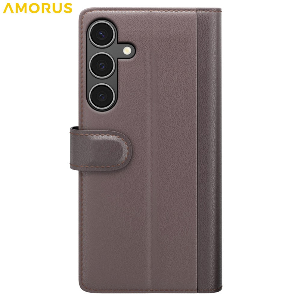 AMORUS For Samsung Galaxy A34 5G Stand Cases Calf Texture Genuine Split Leather Wallet Phone Cover
