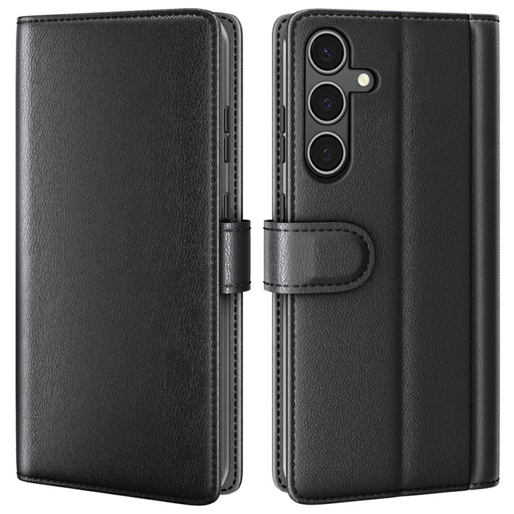 AMORUS For Samsung Galaxy A34 5G Stand Cases Calf Texture Genuine Split Leather Wallet Phone Cover