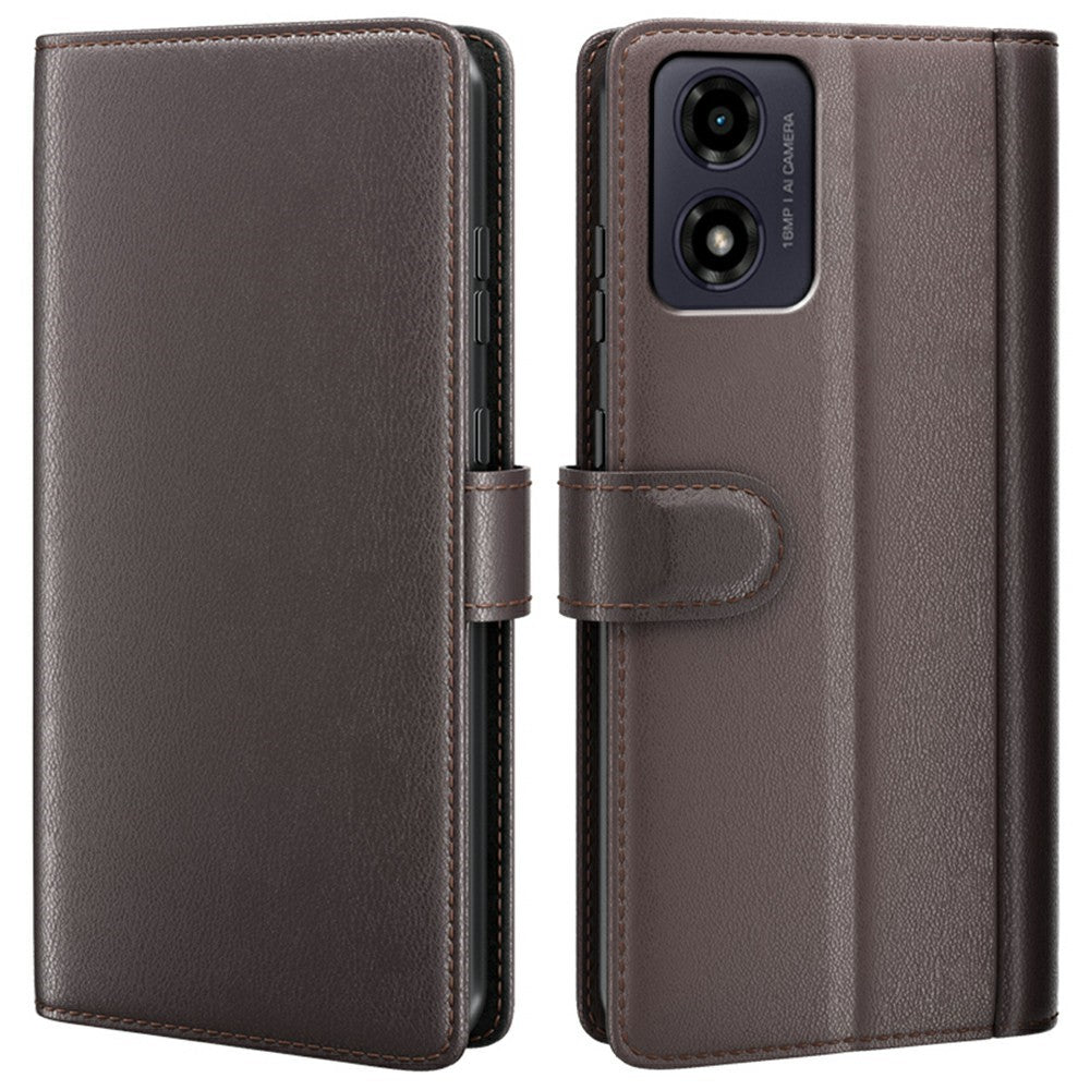 AMORUS Stand Case for Motorola Moto E14 4G / G04 4G / G04s 4G / G24 4G Calf Texture Genuine Split Leather Wallet Phone Cover