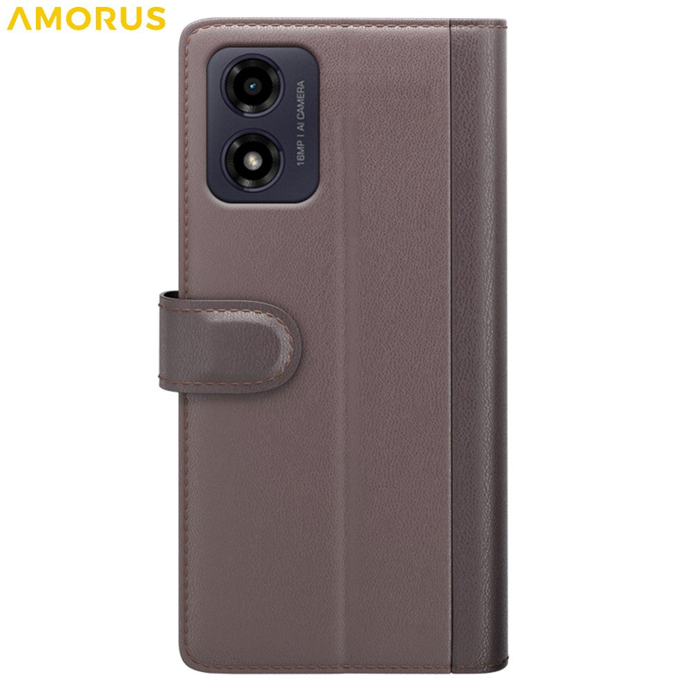 AMORUS Stand Case for Motorola Moto E14 4G / G04 4G / G04s 4G / G24 4G Calf Texture Genuine Split Leather Wallet Phone Cover