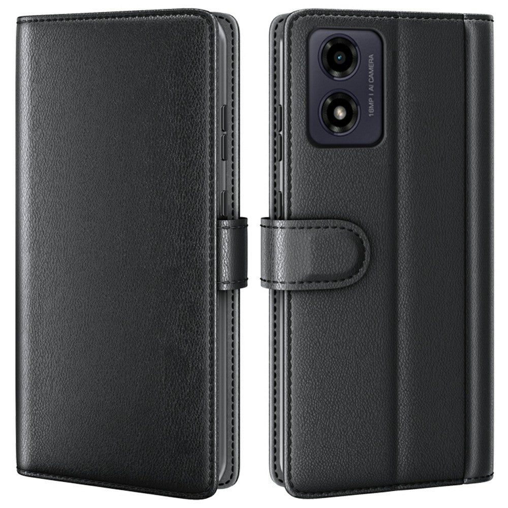AMORUS Stand Case for Motorola Moto E14 4G / G04 4G / G04s 4G / G24 4G Calf Texture Genuine Split Leather Wallet Phone Cover