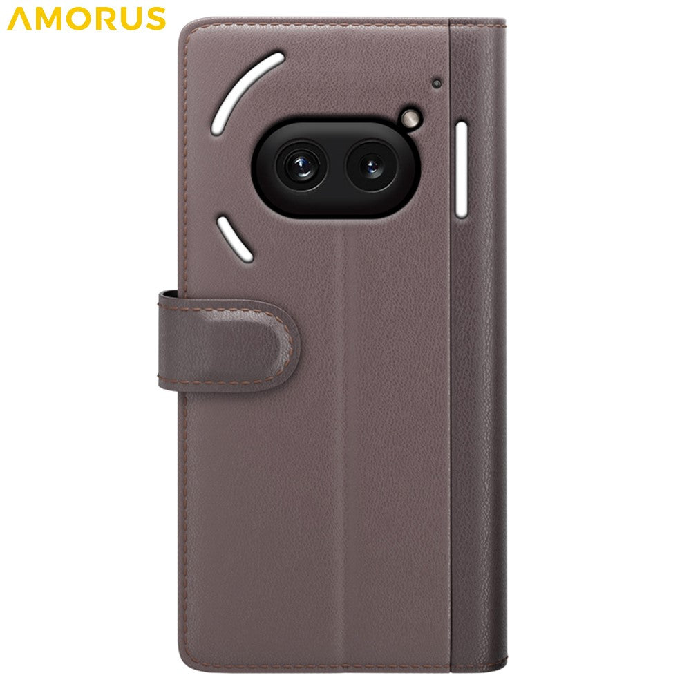 AMORUS For Nothing Phone (2a) Plus / (2a) Stand Cases Calf Texture Genuine Split Leather Wallet Phone Cover