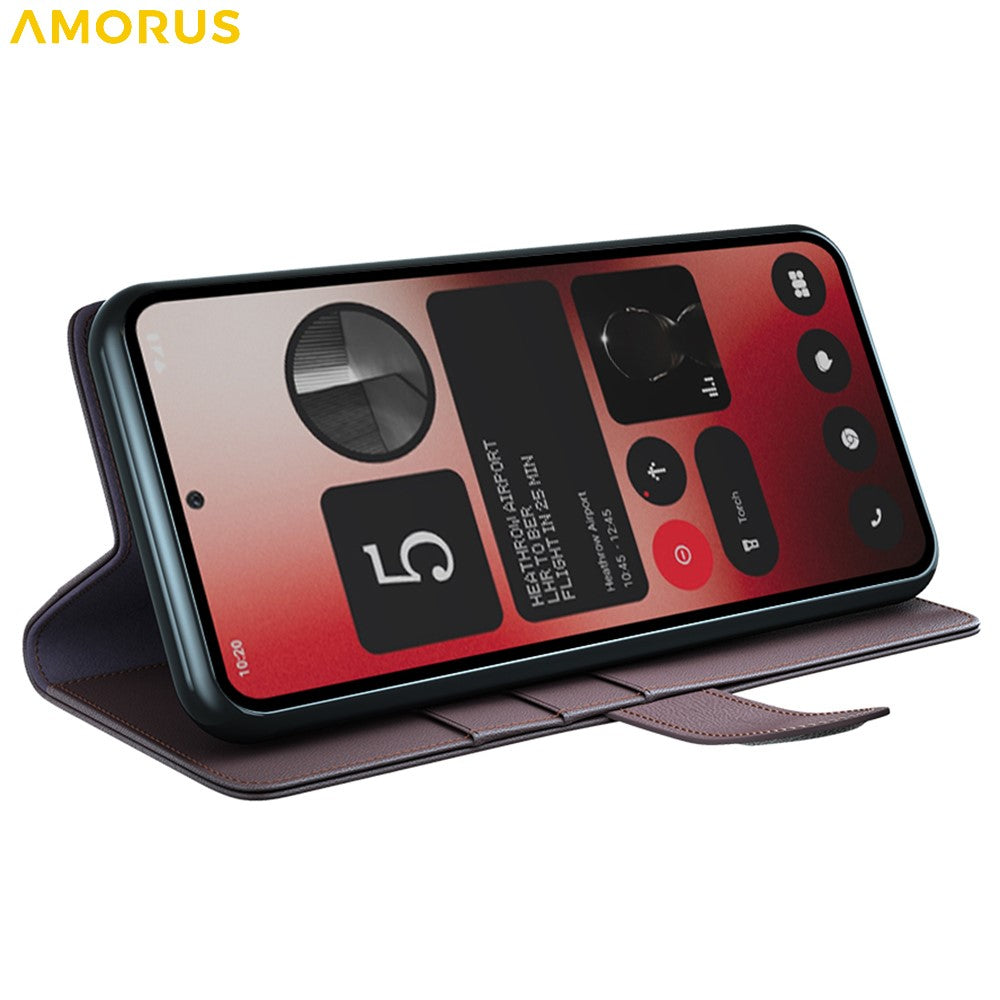AMORUS For Nothing Phone (2a) Plus / (2a) Stand Cases Calf Texture Genuine Split Leather Wallet Phone Cover