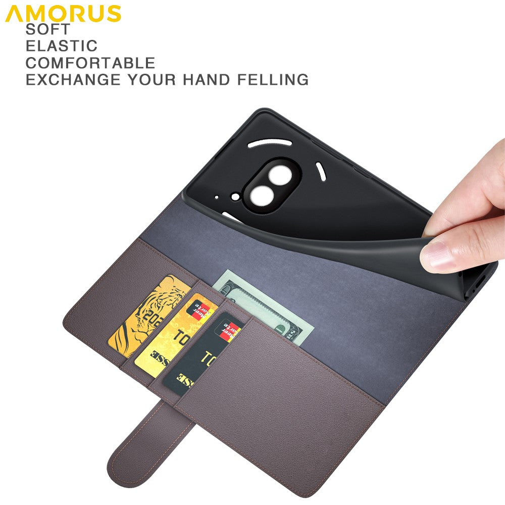 AMORUS For Nothing Phone (2a) Plus / (2a) Stand Cases Calf Texture Genuine Split Leather Wallet Phone Cover