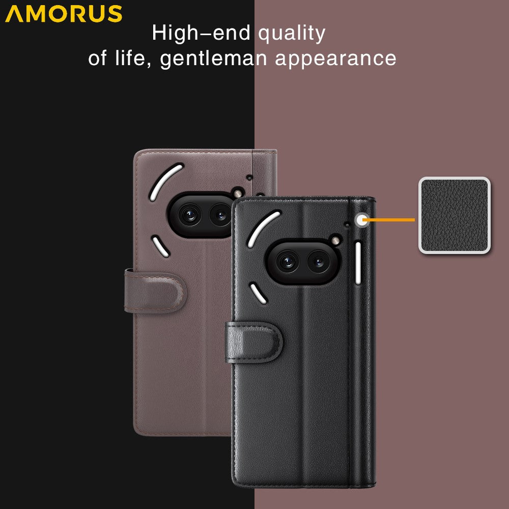 AMORUS For Nothing Phone (2a) Plus / (2a) Stand Cases Calf Texture Genuine Split Leather Wallet Phone Cover