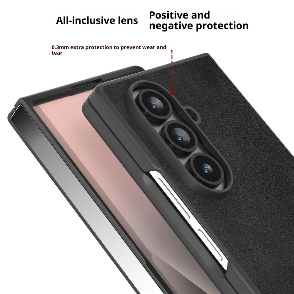 For Samsung Galaxy Z Fold7 5G Case Cowhide Texture PU Leather Coated Phone Cover