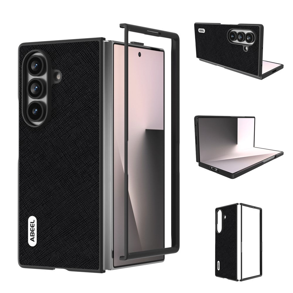 For Samsung Galaxy Z Fold7 5G Case Cross Texture Genuine Cow Leather Coated PC Phone Cover