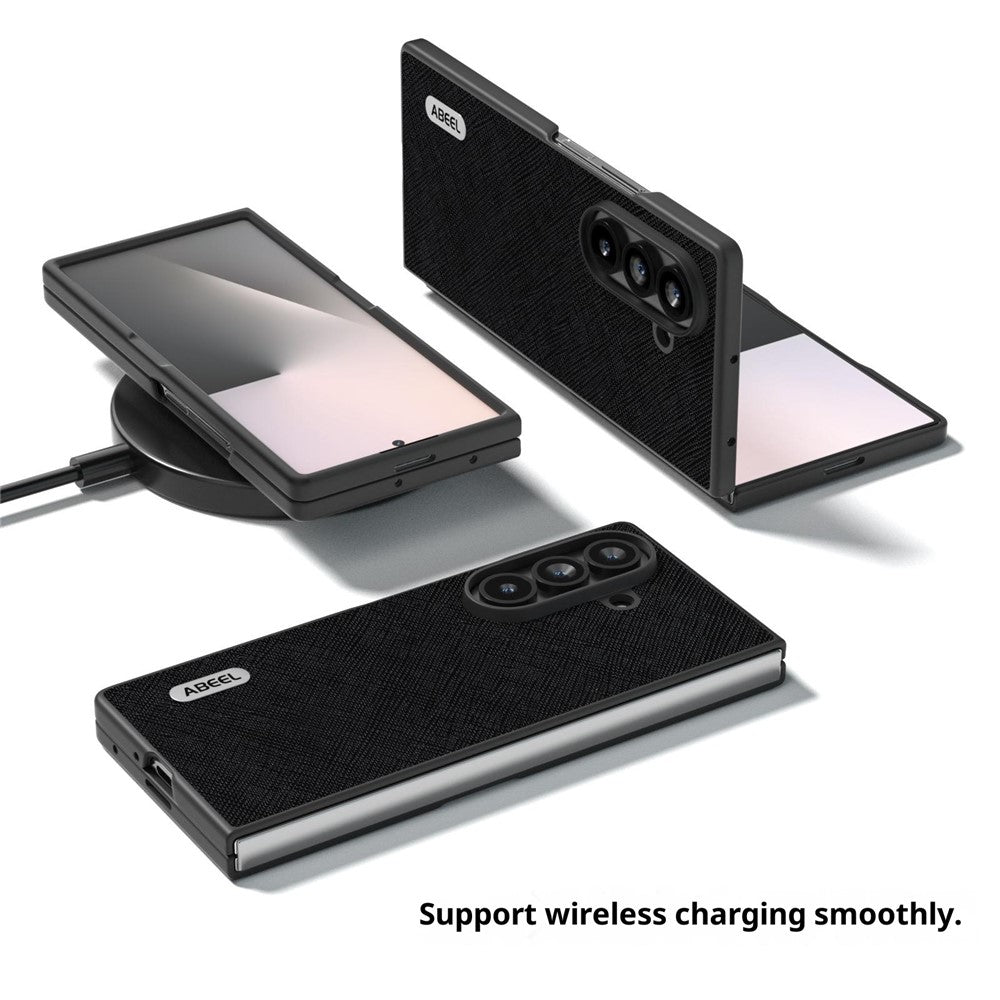 For Samsung Galaxy Z Fold7 5G Case Cross Texture Genuine Cow Leather Coated PC Phone Cover