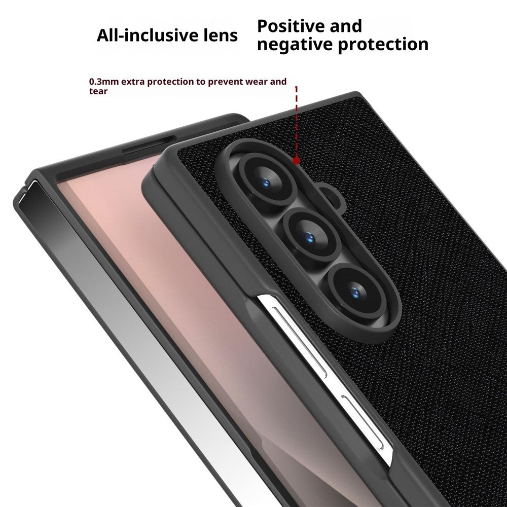 For Samsung Galaxy Z Fold7 5G Case Cross Texture Genuine Cow Leather Coated PC Phone Cover