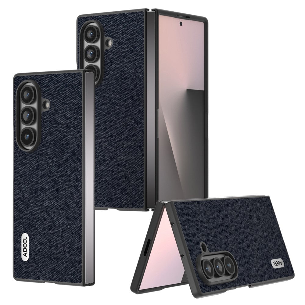 For Samsung Galaxy Z Fold7 5G Case Cross Texture Genuine Cow Leather Coated PC Phone Cover