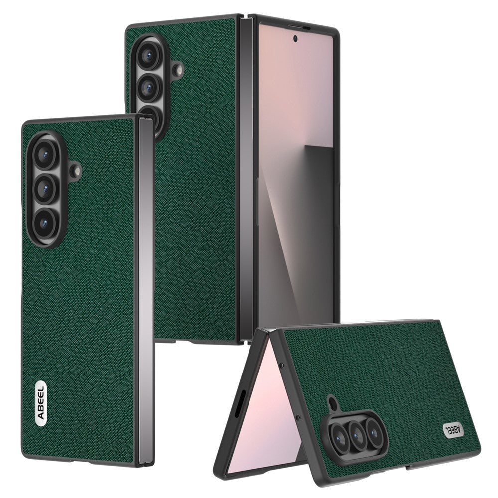 For Samsung Galaxy Z Fold7 5G Case Cross Texture Genuine Cow Leather Coated PC Phone Cover